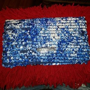 BCBGeneration Blue/White Sequin Clutch Purse Bag